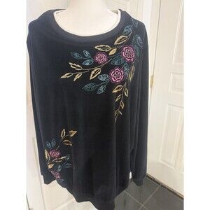 Alfred Dunner Vintage Sweter  Embroidered Black, Size 3X